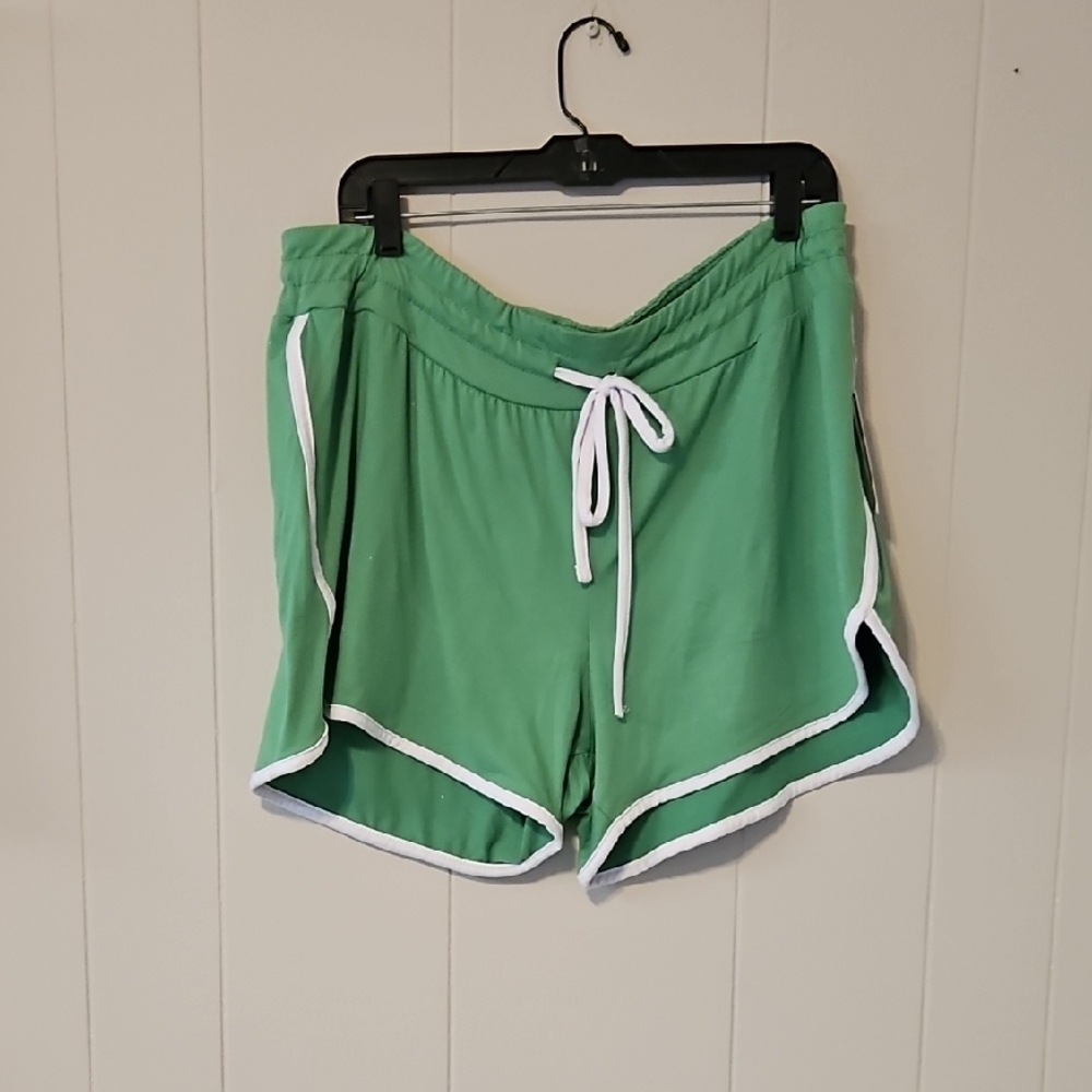 Green Women's Shorts with White Trim